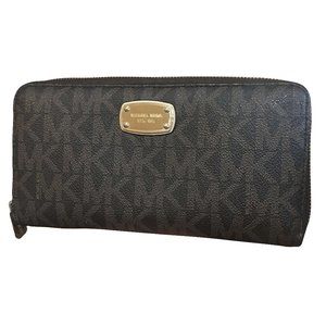 Michael Kors Brown Signature Coated Canvas Zip Around Wallet
